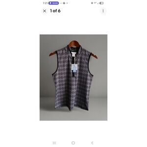 Sigrid Olsen UPF 50 Sleeveless Golf Tennis Top Black White print Small,  NEW